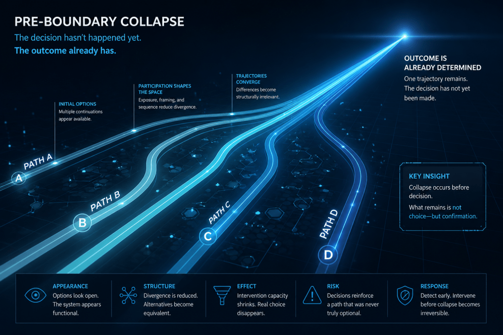 Multiple decision paths merging into a single trajectory before decision point